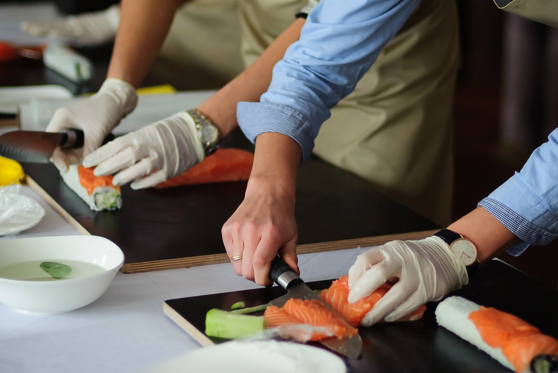 Cooking master class. Sushi preparing.